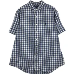 古着 ラルフローレン Ralph Lauren CUSTOM FIT チェック柄 半袖 リネン ボタンダウンシャツ メンズXL相当/eaa623554