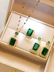 Ladies' Jewelry Set: Deluxe Square Shaped Jewelry Set for Women with Rhinestone Embellishments (4 Pieces). Includes 1 Necklace, 2 Earrings, and 1 Ring. Perfect for everyday wear and various occasions such as parties.