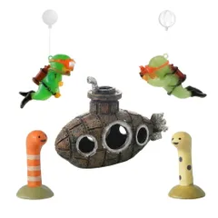 アクアリウム 水槽 オブジェ 潜水艦 チンアナゴ ダイバー 5点 セット 隠れ家 レイアウト オーナメント 飾り 熱帯魚 金魚 メダカ エビ 爬虫類 インテリア 装飾 浮遊 (夜光・深海探索セット) [夜光・深海探索セット]のサムネイル