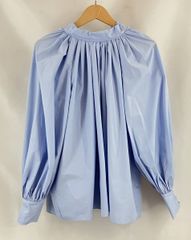 roughlow shoulder ribbon blouse ブルー 美品 - メルカリ