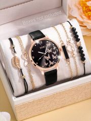 Ladies' Watch Set: Minimalist Round Quartz Watch & Braided Bracelet Jewelry Set, Perfect for Daily Wear, Birthday Gifts, Parties, and Holiday Gatherings.