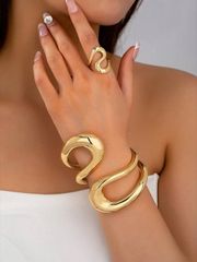Women's Jewelry Set (2 Pieces): Thick Bracelet & Ring, Spiral Design, Personalized Ring, Armband, Vintage Style Jewelry Set