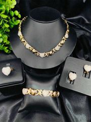 Ladies' Jewelry Set: 5-piece fashion jewelry set including an 18K gold-plated necklace, earrings, and ring, perfect as a wedding or bridal gift featuring a bear necklace.