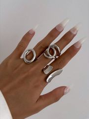 Women's Ring Set, Retro Punk, Exaggerated Asymmetrical Geometric Hollow Round Ring Set (3 Pieces), Minimalist Fashion, Multi-Layer Unique Design Thick Jewelry Set, for Women's Daily Casual, Holidays, Parties
