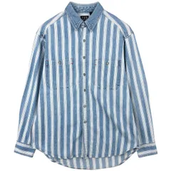 古着 90年代 ギャップ GAP DENIM オールドギャップ ストライプ柄 長袖 デニムシャツ メンズM相当 ヴィンテージ/eaa646656