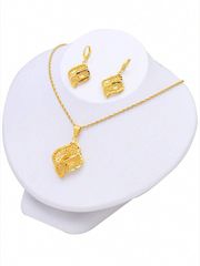 Ladies' Jewelry Set, 22K Gold Plated, Simple Square Jewelry Set, Arabian Style Bridal Wheat Earrings & Necklace, Evening Party Decoration for Women, Luxury Jewelry