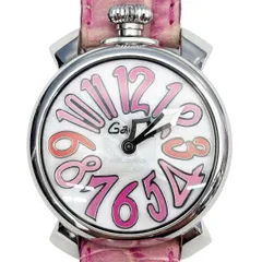 【中古】 ガガミラノ マヌアーレ 40MM 腕時計 クオーツ 電池式 ステンレススチール/革 ボーイズ ピンク レディース シェル文字盤 ピンク系 マルチカラー （7983）のサムネイル