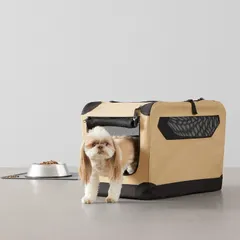 新品【Amazon Basics】淡い茶色　53Cm　犬用クレート  猫用　ペットキャリー ペットケージ プレミアム 折りたたみ式 持ち運び ソフトタイプ 通気性 軽量 持ち運び便利 小型犬 中型犬 猫 防災 旅行 車載のサムネイル