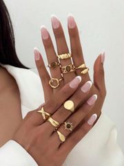 Women's Ring Set: Vintage Geometric Gemstone Inlay Ring Set (10 pieces), Gold Metal Rings, Suitable for Daily Wear, Party Decoration, and Gift Jewelry Set.