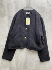 訳あり新品 LAUIR ラウアー 金ボタン ノーカラー ツイード ジャケット sizeL/黒 ◇■レディース
