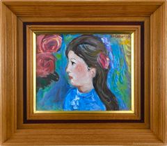 児島善三郎、【少女座像】、希少な画集画、新品高級額 額装付、状態