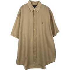 希少90s ラルフローレン リネンシャツ BLAIRE ベージュ XL 紺ポニー
