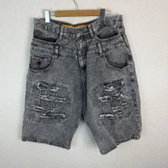 FREAKY フリーキー デニムショーツ ハーフパンツ クラッシュ 加工 ブラック 36 メンズ 古着 ストリート グランジのサムネイル