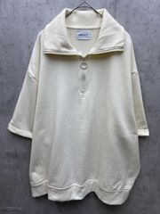 신품 EMMA CLOTHES 엠마 클로즈 무지 오버사이즈 빅 칼라 하프 Zip 풀오버 스웨트 sizeM/아이보리 ■◇맨즈