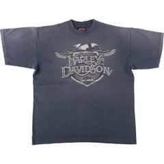 古着 ハーレーダビッドソン Harley-Davidson 鷲柄 イーグル柄 ボーダー柄 モーターサイクル バイクTシャツ USA製 メンズXL相当/eaa621050