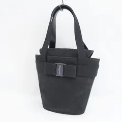 Salvatore Ferragamo / サルヴァトーレフェラガモ ◆ヴァラ リボン スエード ハンドバッグ ブラック 【バッグ/バック/BAG/鞄/カバン】 ブランド【中古】 