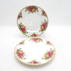 美品 ROYAL ALBERT ロイヤルアルバート オールドカントリーローズ 中皿 2枚 ペア 18cmプレート デザート 英国 金彩 花 SU14613E1 のサムネイル