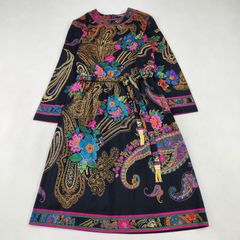美品 エトロ シルク100% ペイズリー 花柄 ワンピース スキッパー 38 美品 エトロ シルク100% ペイズリー 花柄 ワンピース スキッパー 38