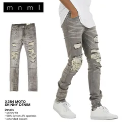 mnml デニムパンツ ミニマル スキニーデニム スキニーパンツ ダメージデニム スリムフィット メンズ ブランド 大きいサイズ おしゃれ おすすめ 人気  mnml129 グレー 28 29 30 32 34 36 38