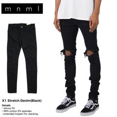 美品 mnml スキニーデニム ブラック ダメージ加工 34 - メルカリ