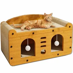 猫用爪とぎ 猫ハウス 猫タワー キャットハウス キャットタワー ダンボールハウス 爪とぎ兼ベッド 猫箱 猫ベッド 猫爪とぎボックス ネコファー 二重層 高密度段ボール 収納簡単 ストレス解消 通気 ペットハウスのサムネイル