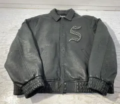 [紫波75-2-0612st] Supreme シュプリーム 21AW Pebbled Leather Varsity Jacket バーシティー レザージャケット L[中古] [メンズ]のサムネイル