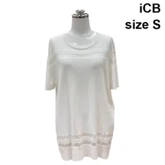 □ アイシービー iCB シアーチュニック ラウンドネック 半袖 ハイゲージ サマーニット セーター トップス 白 綿混 S 9号 レディース Z6C887のサムネイル