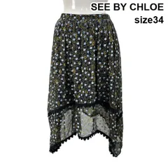 ◇ シーバイクロエ SEE BY CHLOE アシンメトリースカート ミモレ丈 ドット 花柄 V字 シアー 絹 34 XS～S 5～7号 レディース S6F325のサムネイル