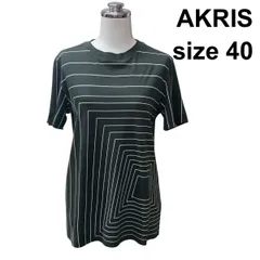 □ アクリス AKRIS Tシャツ ラウンドネック 半袖 幾何学模様 カットソー トップス 黒 白 綿 40 L 11号 レディース Z6C281のサムネイル