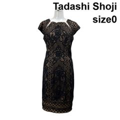 TADASHI SHOJI レース切替ワンピース ネイビー・ジャパンパターン