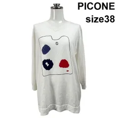 ◇ ピッコーネ PICONE ニットセーター トップス 7分袖 Vネック 薄手 ロゴ イラスト 白 コットン混 38 M 9号 レディース S6F309のサムネイル