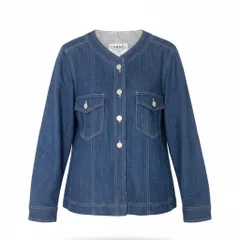 Cf12 CHANEL 1999年 ノーカラーデニムジャケット コットンジャケット アウター P12461 40サイズ インディゴ コットン100％ レディース 女性用u02tのサムネイル