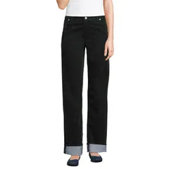 ランズエンド レディース ボトムス デニムパンツ ストレート ジーンズ Womens Lands End Flockedenimid Rise Relaxed Straight Leg Cuff Jeのサムネイル