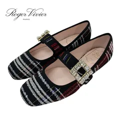 ロジェヴィヴィエ Roger Vivier トレヴィヴィエ フラットシューズ 靴 シューズ ファブリック ブラック ホワイト レッド 未使用 バレリーナ ストラスバックル ビジュー チェックのサムネイル