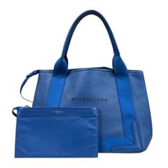 BALENCIAGA】トートバッグ ネイビー レザー パンチングロゴ A4 - メルカリ