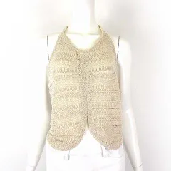 ジョルジオアルマーニ GIORGIO ARMANI ニット キャミソール タンクトップ ストライプ編み バックオープン L 44 ナチュラル ベージュ イタリア製のサムネイル