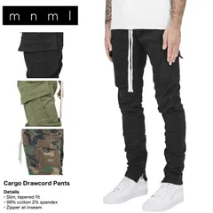 mnml ミニマル カーゴパンツ スキニー スリム CARGO DRAWCORD PANTS メンズ 裾ジップデニム ミニマル ブラック オリーブ カモ XS S M L XL mnml025のサムネイル