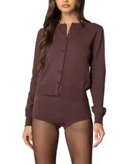 アディクテッド レディース アウター カーディガン ニット Edikted Ashlin Button Up Knit Cardigan Brown ブラウンのサムネイル