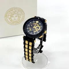 VERSACE ヴェルサーチェ V-レースデュアルタイム 腕時計 クォーツ ブラック文字盤 アナログ メンズ ブラック ゴールド 服飾小物 DF19158■のサムネイル