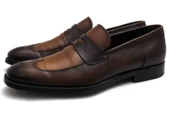 ゼニア／Ermenegildo Zegna コインローファー ペニーローファー シューズ 靴 メンズ 男性 男性用 レザー 革 本革 ブラウン 茶  A1988X CA07  パティーヌ染め ウイングチップ グッドイヤーウェルト製法のサムネイル