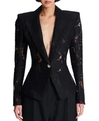 バルマン レディース アウター ジャケット・ブルゾン レース ジャケット Balmain 1Button Fitted Lace Jacket Black ブラックのサムネイル