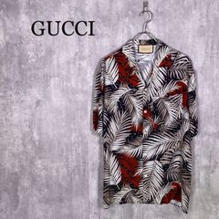 極美品】GUCCI バイマテリアルプリントボーリングシャツ シルク100 