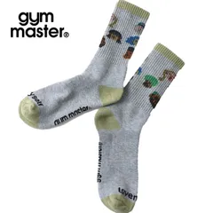 gym master ジムマスター 【LOVE MYSELF】スマイル総柄クルーソックス｜ポップデザイン・配色リブ・男女兼用 G757728 杢グレー×ベージュのサムネイル