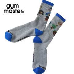gym master ジムマスター 【LOVE MYSELF】スマイル総柄クルーソックス｜ポップデザイン・配色リブ・男女兼用 G757728 杢グレー×ブルーのサムネイル