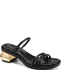 ダナキャラン レディース シューズ サンダル ヒール Donna Karan Tafeta Banded Sculpted Metal Block Heel Slide Sandals Black ブのサムネイル