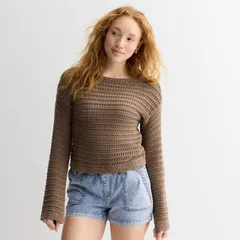 エスオー レディース トップス シャツ セーター Juniors SOpenwork Boatneck Sweater Camille Brown ブラウン