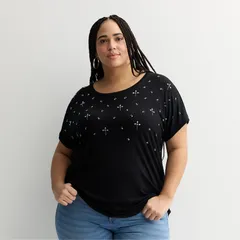 アプトナイン レディース トップス Tシャツ プラスサイズ Plusize Apt 9 Short Sleevembellished Tee Jet Black ブラック