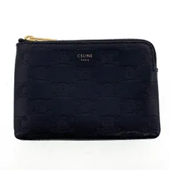 CELINE セリーヌ トリオンフ エンボス フック付き コイン＆カードポーチ カードケース 10C663 ユニセックス レザー ブラック 中古のサムネイル