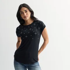 アプトナイン レディース トップス Tシャツ Womens Apt 9 Short Sleevembellished Top Jet Black ブラック