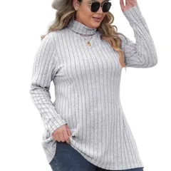 セオリア レディース アウター ニット・セータートルネック プラスサイズ リブ Seoria Women Turtleneck Plusize Sweaters Long Sleeve Ribbedのサムネイル